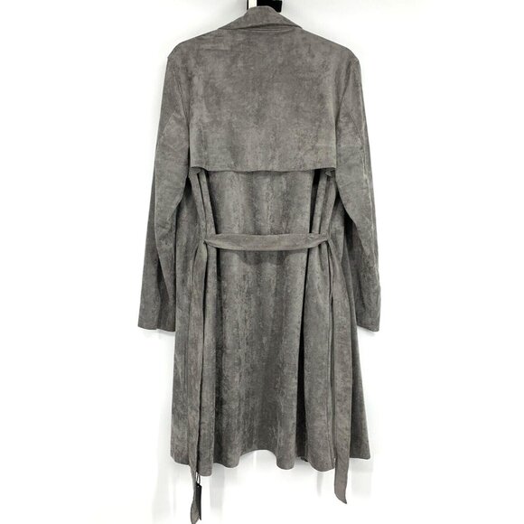 BlankNYC Trench Coat Gray Faux Suede Belted Open Front - Picture 8 of 10